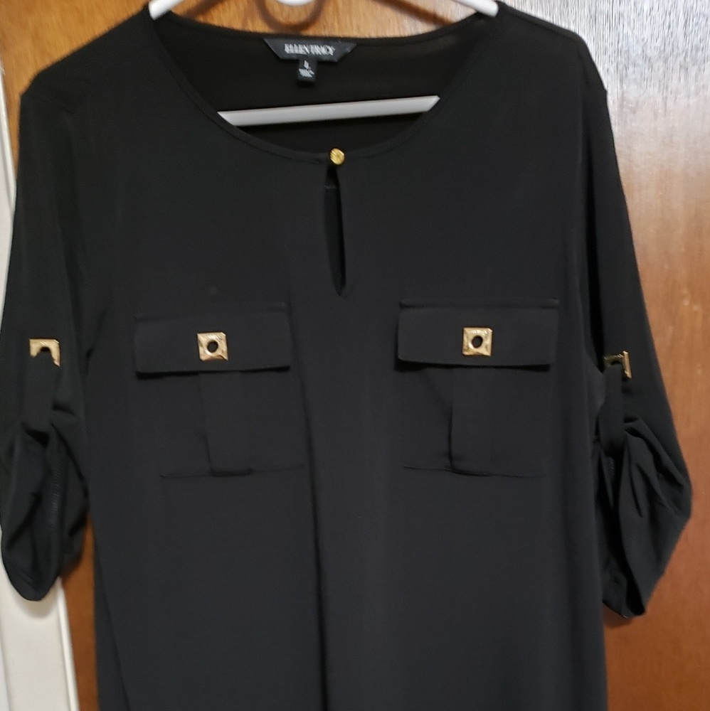 Ellen Track Black Shirt with Gold Accent Pieces